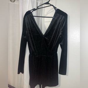 Black Glitter Romper with Long Sleeves